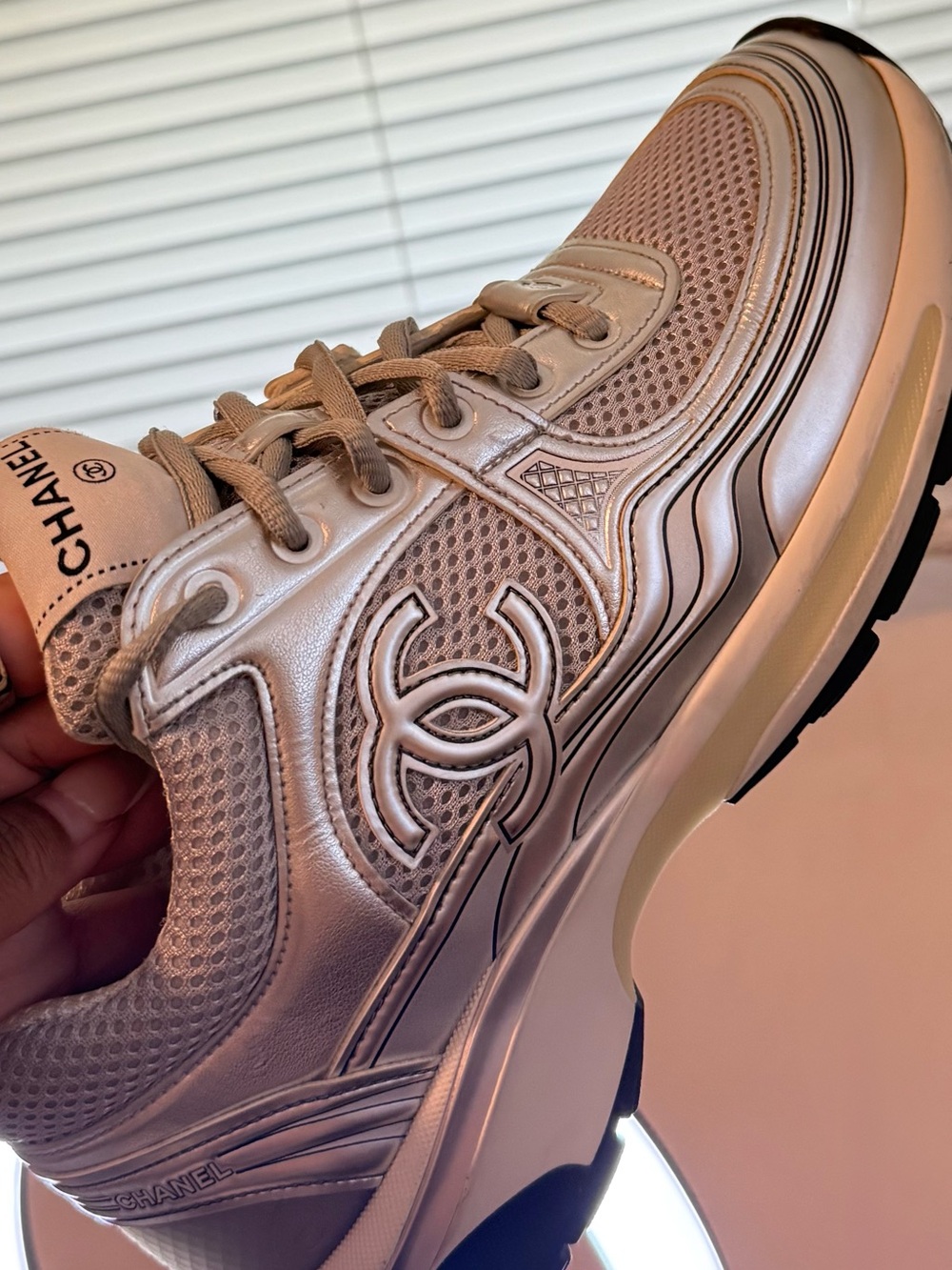 CHANEL Silver Metallic Mesh Trainer Sneaker - Picture 5 of 5